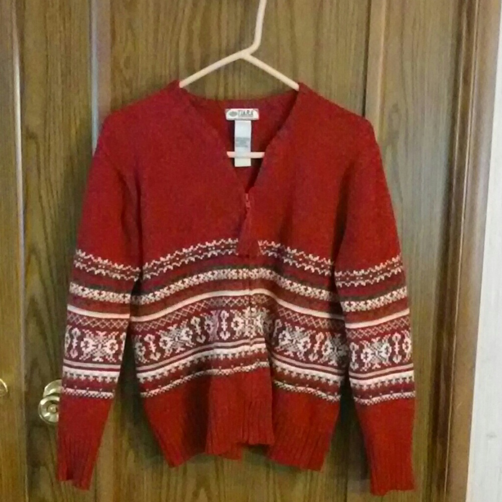 Red zip up winter cardigan Tiara Internation med.